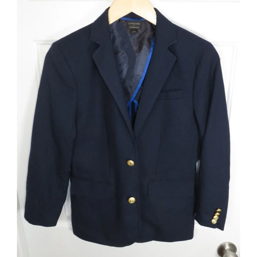 Crewcuts Thompson Boys Navy Blazer Size 14 Gold Anchor Buttons Stretch Jacket